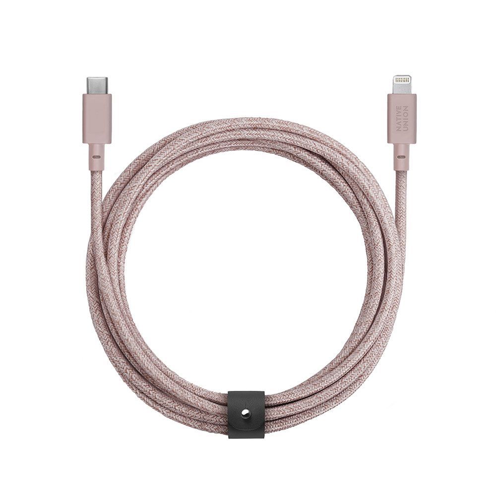 Кабель Native Union Belt Cable USB-C / Lightning, 3м, розовый— фото №0