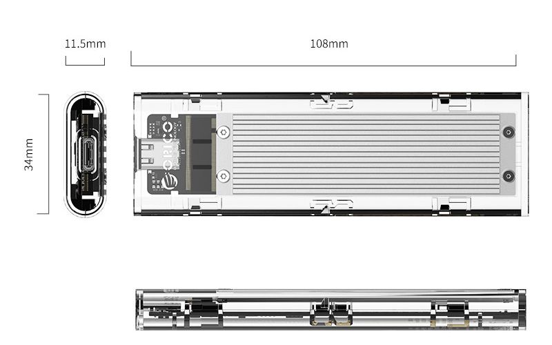 Корпус для SSD Orico TCM2-C3, серебристый+прозрачный— фото №4