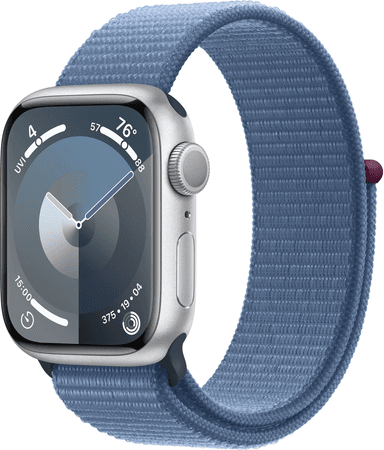 Apple Watch Series 9  (корпус - серебристый, 41mm ремешок Sport Loop зимний синий)