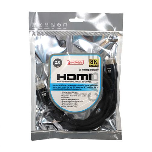 Кабель Mobiledata HDMI-HDMI V.2.1 8К, HDR в нейлоновой оплетке, 2.0 м HDMI / HDMI, 2м, черный— фото №1