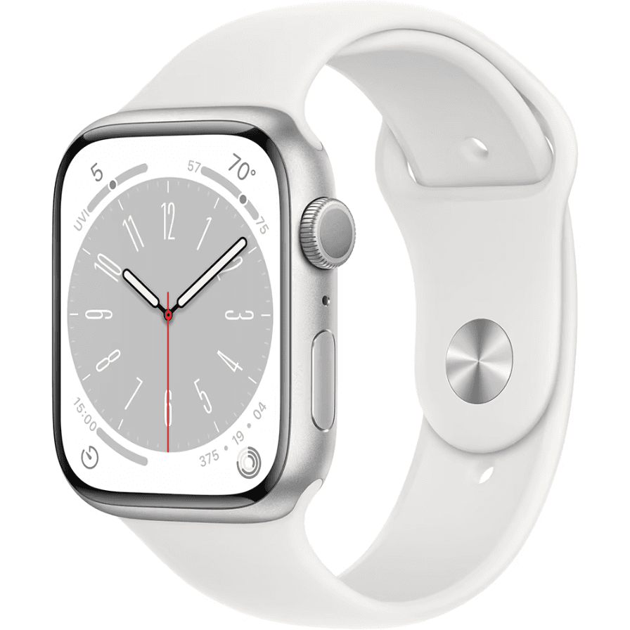 Apple Watch Series 8 GPS 45mm (корпус - серебристый, спортивный ремешок белого цвета, IP6X)— фото №0