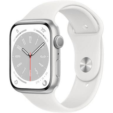Apple Watch Series 8 GPS 45mm (корпус - серебристый, спортивный ремешок белого цвета, IP6X)