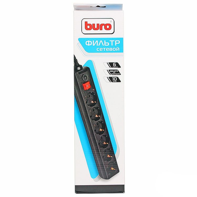 Сетевой фильтр Buro 600SH-3-W, цвет черный— фото №3