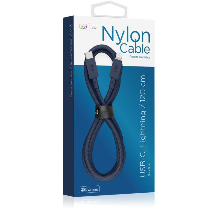 Кабель VLP Nylon Cable USB-C / Lightning, 1,2м, темно-синий— фото №1