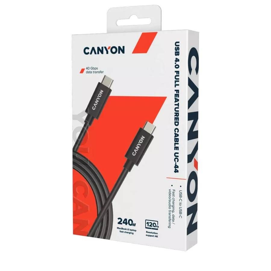 Кабель CANYON USB-C / USB-C, 5A, 240Вт  1м, черный— фото №1