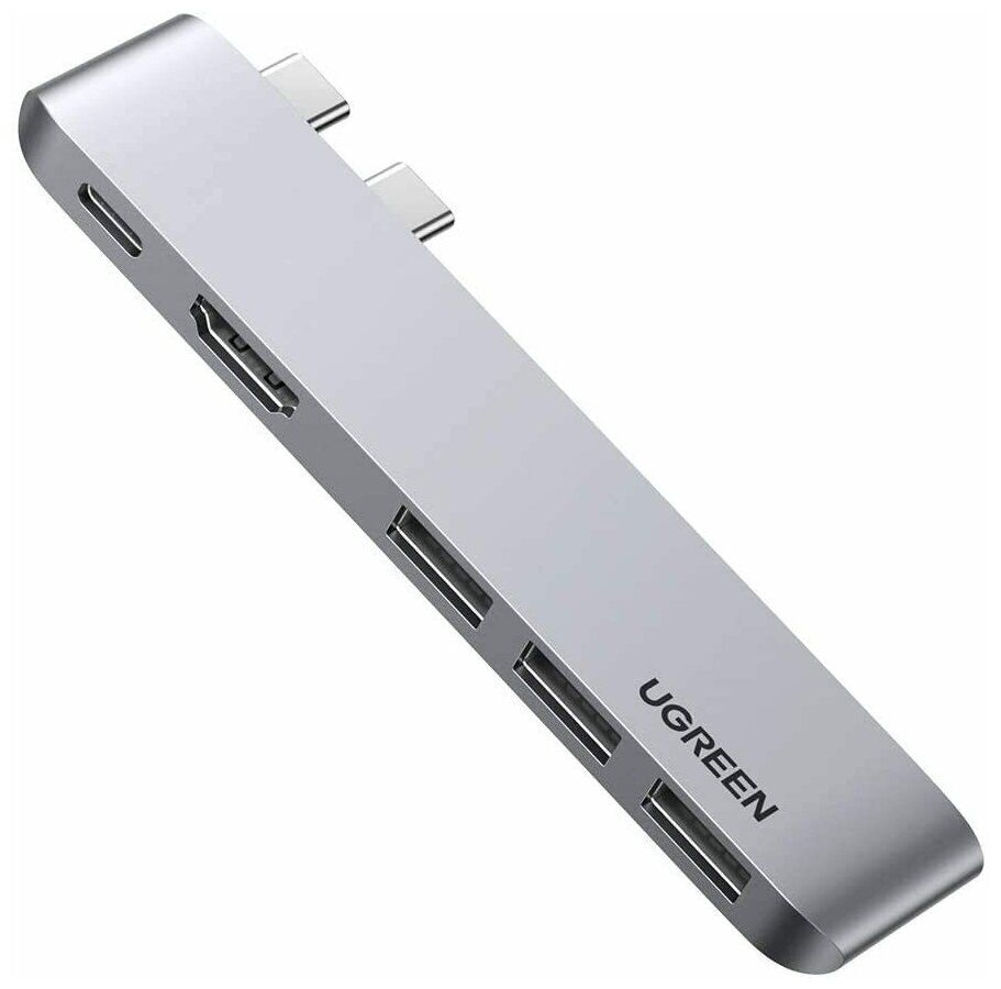 Адаптер мультипортовый UGreen CM251 5 в 1, серый— фото №1