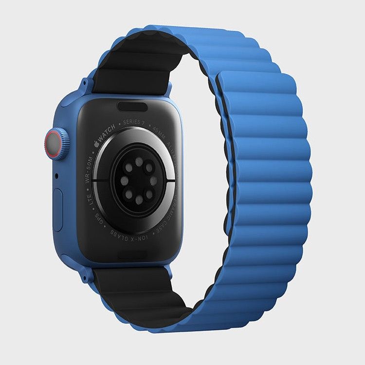 Ремешок Uniq Revix для Apple Watch 45/49mm, Силикон, синий/черный— фото №2