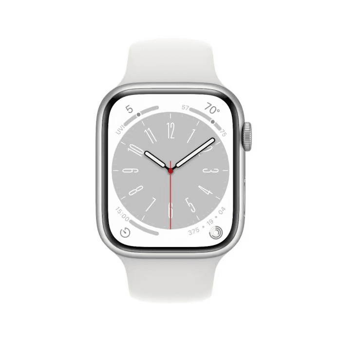 Apple Watch Series 8 GPS 45mm (корпус - серебристый, спортивный ремешок белого цвета, IP6X)— фото №1
