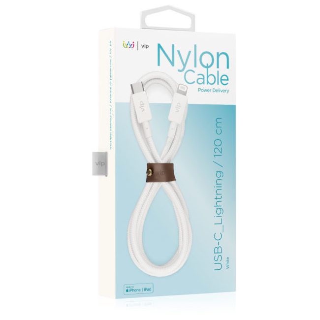 Кабель VLP Nylon Cable USB-C / Lightning, 1,2м, белый— фото №1