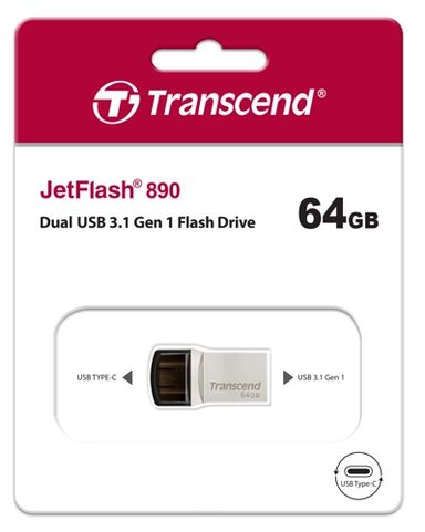 Флеш-накопитель Transcend JetFlash 890, 64GB, стальной+черный