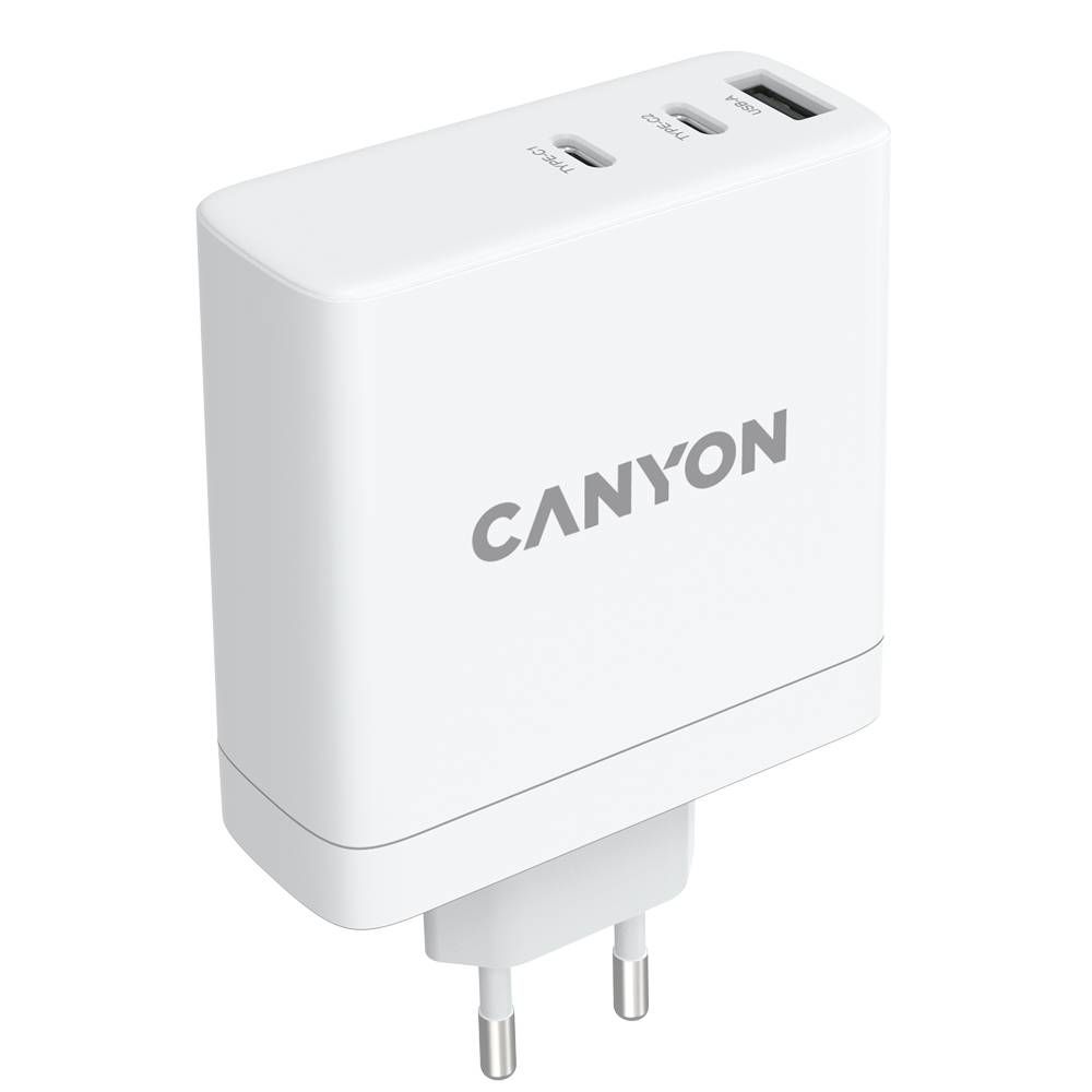 Зарядное устройство сетевое CANYON Wall charger 1 x USB-A, 2 x USB-C 140W, 140Вт, белый— фото №1