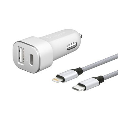 Зарядное устройство автомобильное Deppa USB Type-C + USB A, PD 3.0 + Lightning (MFI), 18Вт, белый