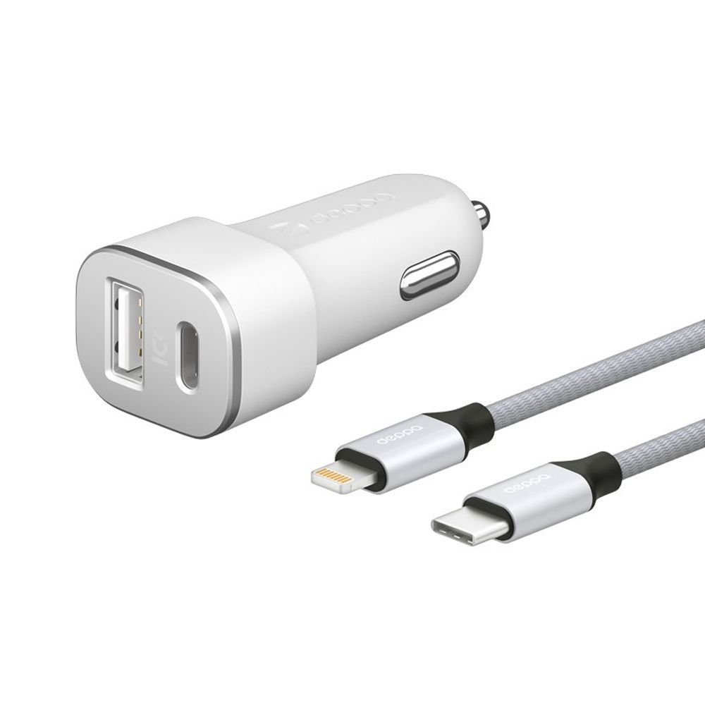 Зарядное устройство автомобильное Deppa USB Type-C + USB A, PD 3.0 + Lightning (MFI), 18Вт, белый— фото №0