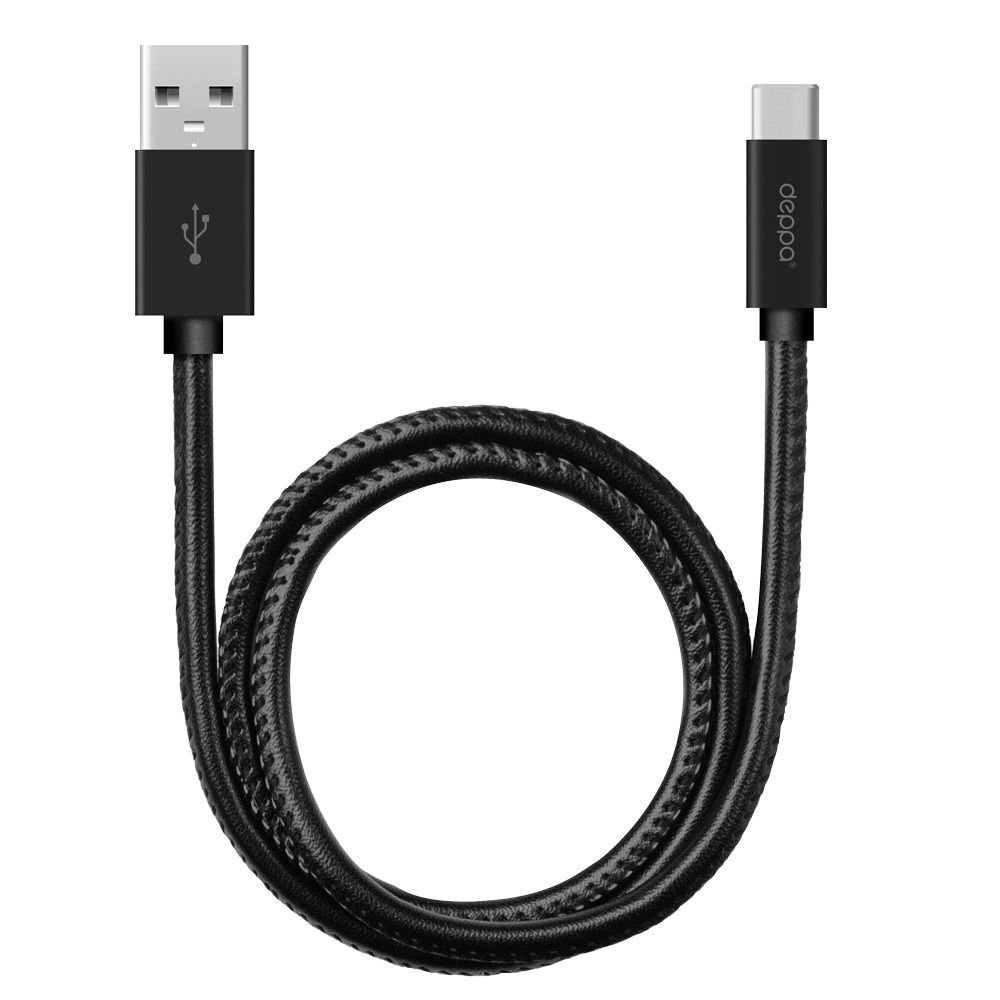 Кабель Deppa Leather USB 2.0 / USB-C, 1,2м, черный