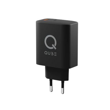Зарядное устройство сетевое QUB GAN 65W, USB-C PD+ USB-A QC, 65Вт, черный