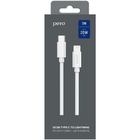 Кабель PERO Lightning / USB-C, 1м, белый— фото №1
