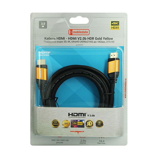 Кабель Mobiledata HDMI / HDMI, 3м, золотой+черный— фото №1