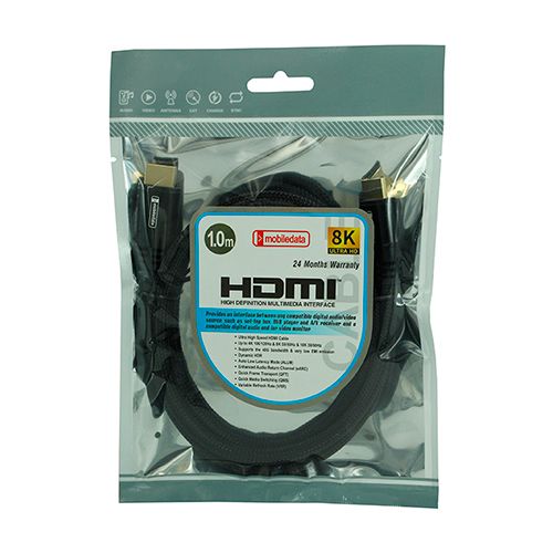 Кабель Mobiledata HDMI-HDMI V.2.1 8К, HDR в нейлоновой оплетке, 1.0 м HDMI / HDMI, 1м, черный— фото №1