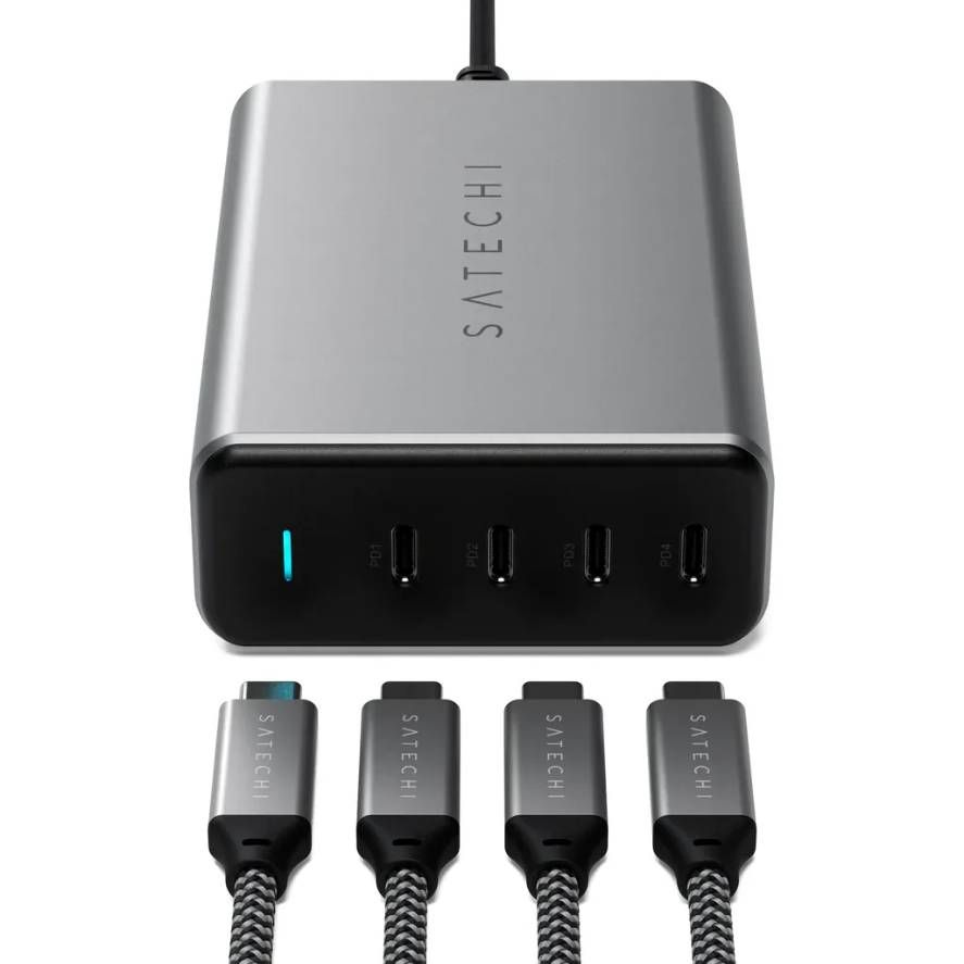 Зарядное устройство сетевое Satechi USB-C 4-Port PD GaN Charger, 165Вт, серый— фото №1
