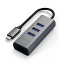 Адаптер мультипортовый Satechi Type-C 2-in-1 USB 3.0 Aluminum 3 Port Hub and Ethernet Port 4 в 1, серый космос— фото №0