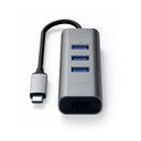 Адаптер мультипортовый Satechi Type-C 2-in-1 USB 3.0 Aluminum 3 Port Hub and Ethernet Port 4 в 1, серый космос— фото №1