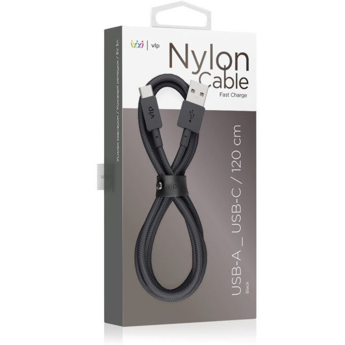 Кабель VLP Nylon Cable USB / USB-C, 3A, Вт  1,2м, черный— фото №1