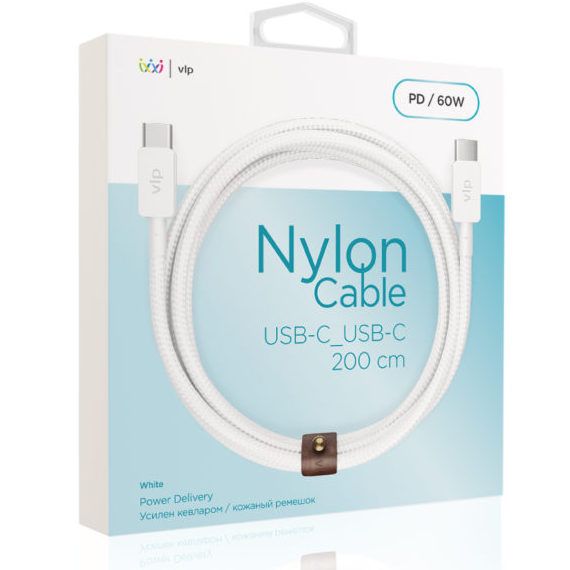 Кабель VLP Nylon Cable USB-C / USB-C, 3A, Вт  2м, белый— фото №1