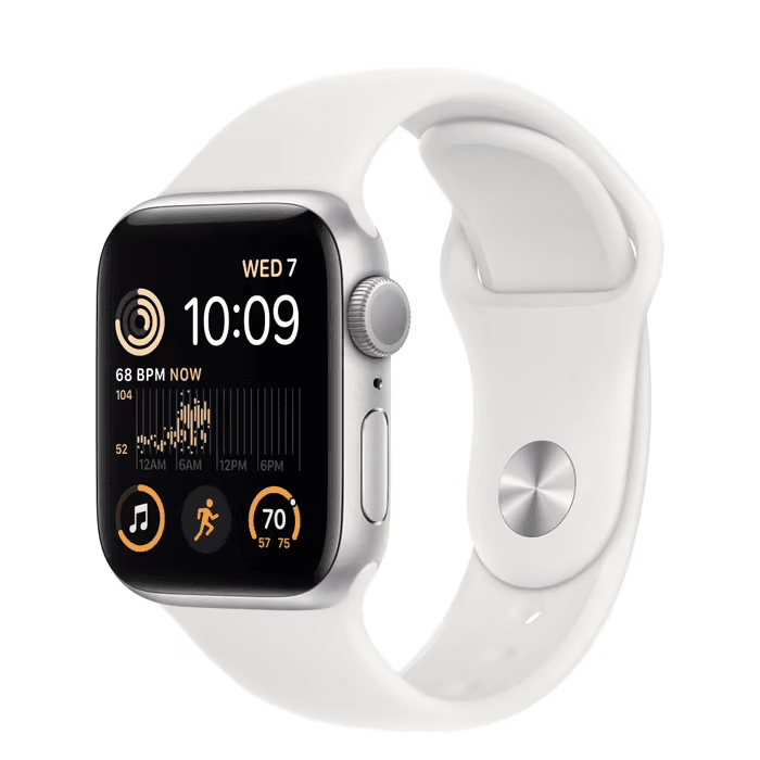 Apple Watch SE 2 GPS 44mm (корпус - серебристый, спортивный ремешок белого цвета)— фото №0