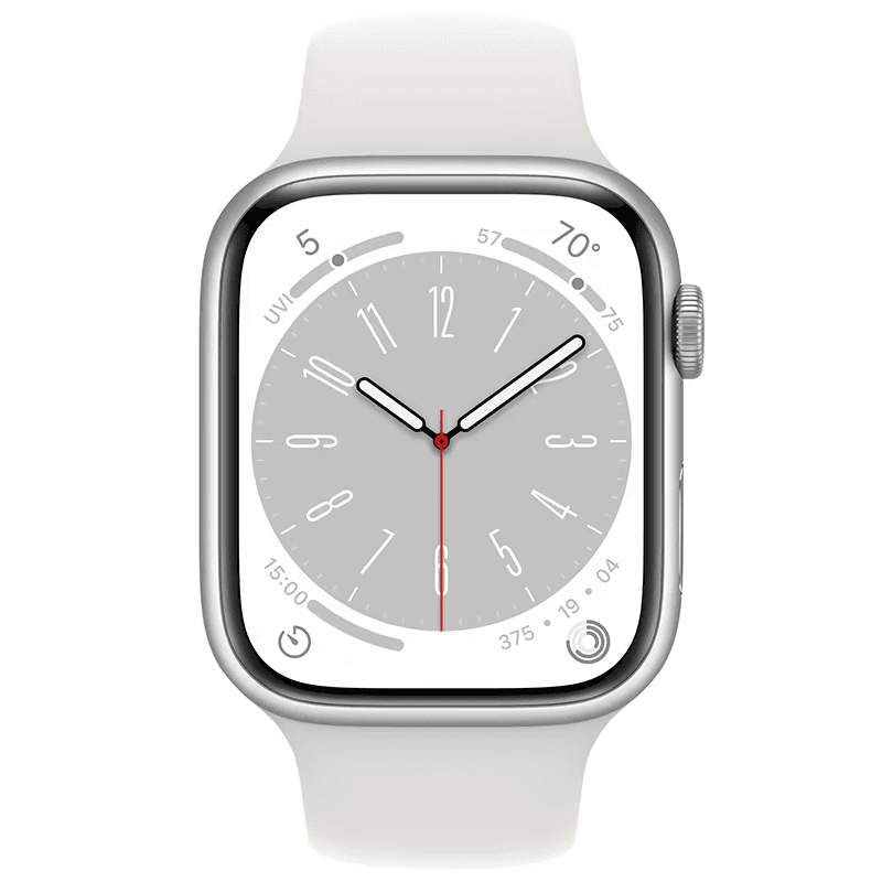Apple Watch Series 8 GPS 45mm (корпус - серебристый, спортивный ремешок белого цвета, IP6X)— фото №1