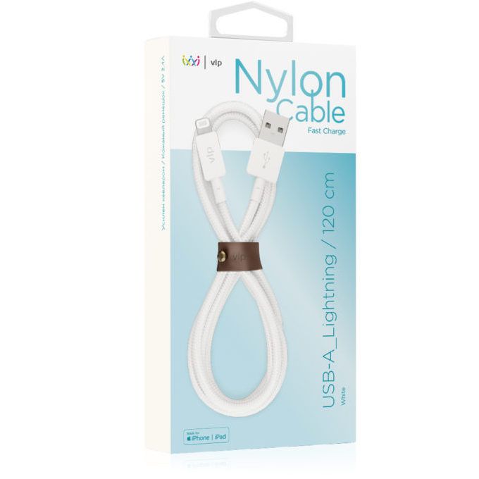 Кабель VLP Nylon Cable USB / Lightning, 1,2м, белый— фото №1