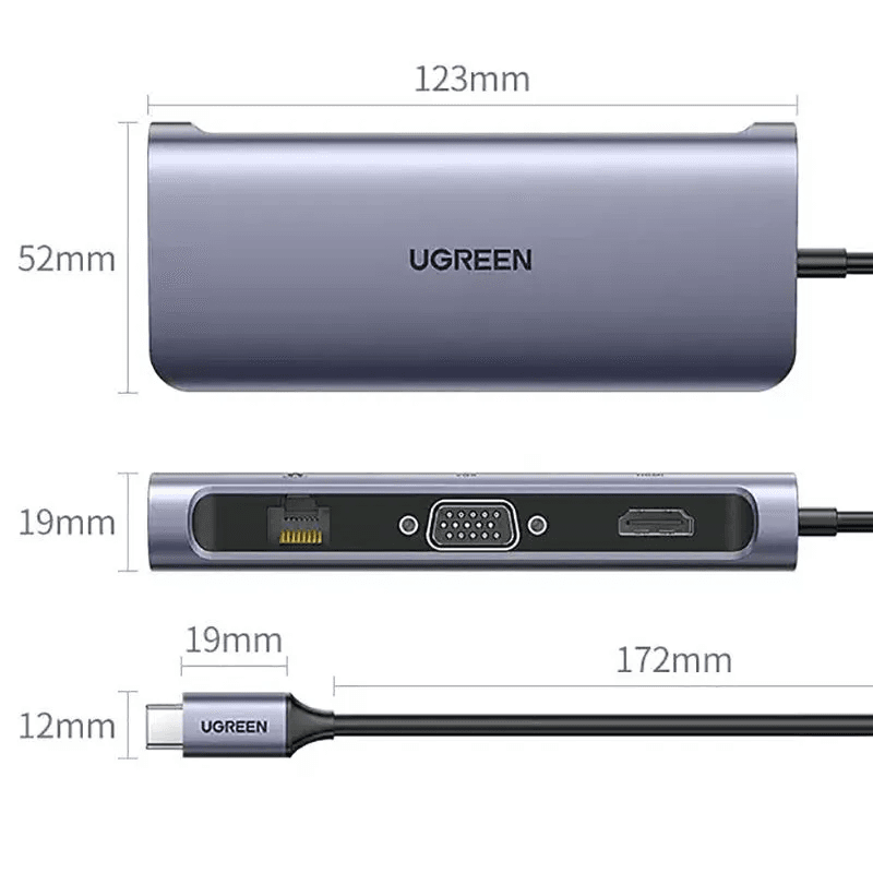 Адаптер мультипортовый UGreen CM179 7 в 1, серый— фото №2