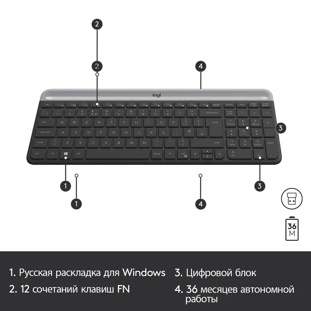 Клавиатура и мышь Logitech MK470 Slim Wireless, серый— фото №1