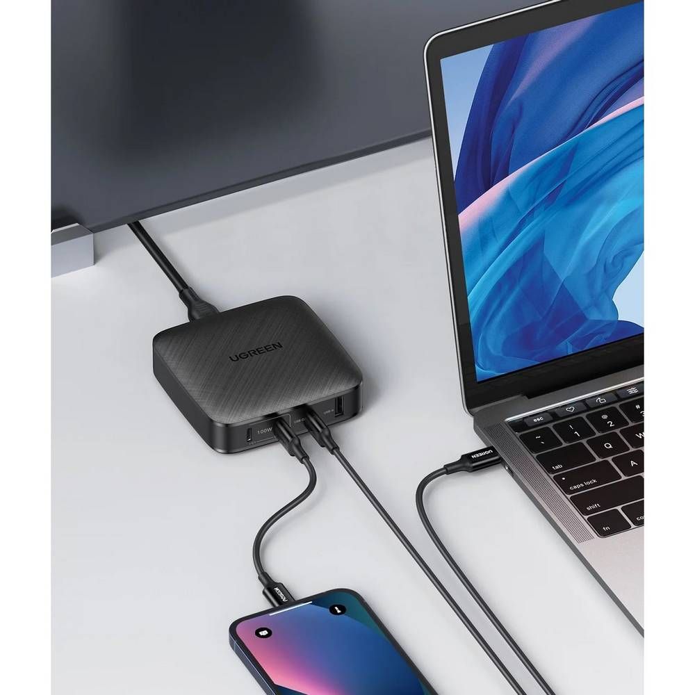 Зарядное устройство сетевое UGreen USB-C x 3 + USB-A Desktop Fast Charger, 100Вт, черный— фото №4
