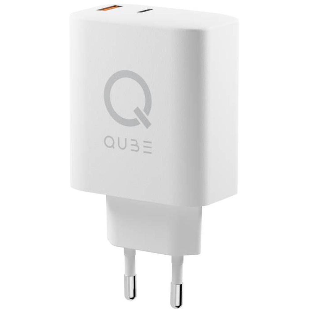 Зарядное устройство сетевое QUB GAN 30W, USB-C + USB-A, 30Вт, белый— фото №0