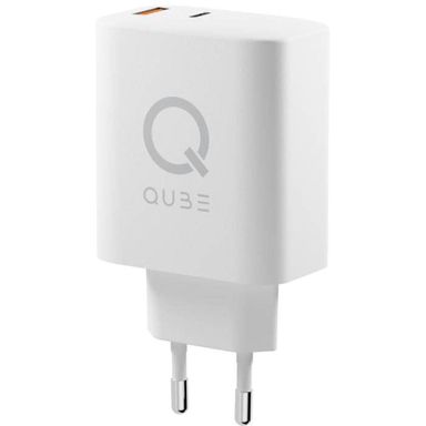 Зарядное устройство сетевое QUB GAN 30W, USB-C + USB-A, 30Вт, белый