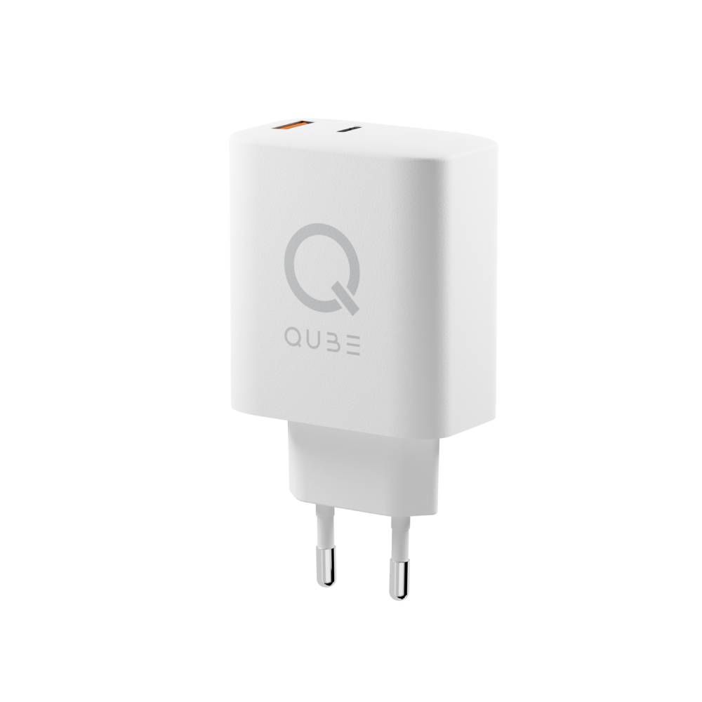 Зарядное устройство сетевое QUB GAN 65W, USB-C PD+ USB-A QC, 65Вт, белый— фото №0