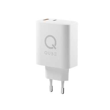 Зарядное устройство сетевое QUB GAN 65W, USB-C PD+ USB-A QC, 65Вт, белый